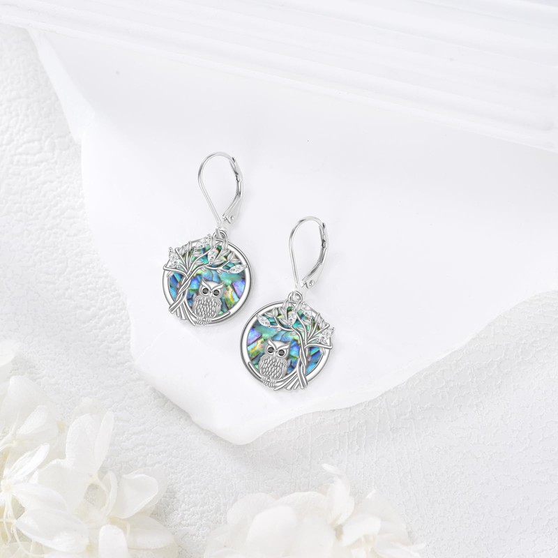 Grmdit Abalone Shell Earrings for Women 925 Sterling Silver Dragonfly/Bird/Tree
