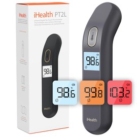 iHealth Touchless Digital Thermometer for Adults and Kids - Baby Forehead Thermometer with Color Fever Indicator - Quick & Accurate Results in 1 Second - Silent Mode, Easy-to-Use for Home - PT2L Black