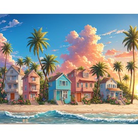 Lovepefe Romantic Beach Paint by Numbers Kit for Adults Beginners Seaside Painting by Number Kits on Canvas Landscape DIY Oil Painting Art Gifts Home Wall Decor 16x20 Inch