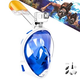 HEARTST Snorkel Mask, New Full Face, 180° Ultra Wide Angle, Diving Mask, Sports Camera, Snorkeling, Easy Breathing, Adjustable, Unisex, Kids, Convenient Storage (Blue, S/M)