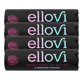 Ellovi Natural Lip Butter Lip Balm - Wild Rose Tinted - Pure Enough to Eat - Made With Just 6 Vegan Ingredients - Tinted Moisturizing Lip Care for All Day Hydration (4-Pack)