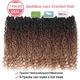 Ahrencan Boho Goddess Locs Crochet Hair 18 Inch 7 Packs Ombre Three Tone New Faux Locs Crochet Hair With Curly Ends,Pre Looped River Locs Crotchet Braids For Women Human Hair(18in,7pack,T1B/30/27#)