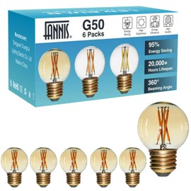 FANNIS 6 Pack G50 E26 Globe LED Light Bulbs Dimmable, G16.5 Replacement Small Round Edison Bulb Equivalent 25W- 40W Soft Warm Light 2200K Amber Glass LED Filament Chandelier Ceiling Fan Bulbs