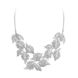 Ever Faith Floral Leaf Statement Necklace Bohemian Boho Vintage Choker Necklaces for Women Clear Silver-Tone