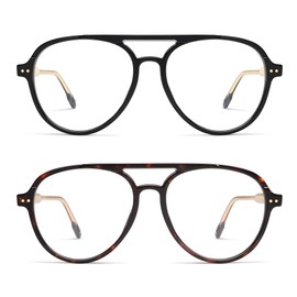 AMOMOMA Retro Blue Light Aviator Reading Glasses for Women Men,Vintage Computer Reader Frame 2.0 1.5 AM6155 C1+C6 1.0 X