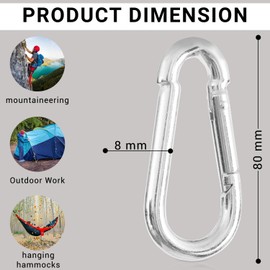 Fire Brigade Carabiner Hooks 80 x 8 Steel / Stainless Steel A 4 Carabiner with High Load Capacity up to 230 kg Galvanised Fire Brigade Carabiner Pack of 5