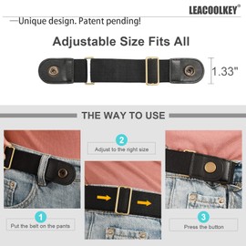 LEACOOLKEY No Buckle Stretch Belt for Women/Men—2 Pack Elastic Invisible Belt for Jeans, B-4 Black, Fits 2 loop size 4"-6"