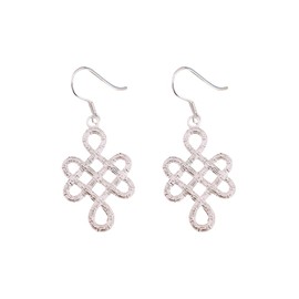 Auspicious Knot Dangle Drop Silver Plated Earrings for Women Statement Retro National Chinese Style Endless Celtic Knot Dangling Hoop Chic Dainty Hook Earring Irish Good Luck Jewelry Birthday