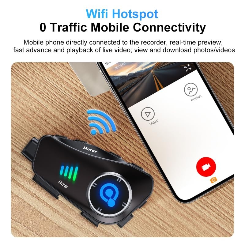 Bluetooth Motorcycle Helmet Headset with HD Action Camera 1080P Video/Photo,Hands-Free