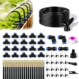Apgooface 5/16" Drip Irrigation System 100 ft with 20-Pcs 360° Adjustable Copper Nozzles, Automatic Misting Watering System for Garden, Raised Beds, Greenhouse (100ft+20 nozzles)
