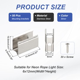 PATIKIL Neon Rope Light Mounting Bracket, 50pcs Stainless Steel LED Strip Holder Fixing Clip Clamp with Screws for 6x12mm LED Strip Lighting Cable