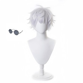 Anime Gojo Satoru Cosplay Wig for anime JJK Hallween Christmas Party Wigs with glasses (Silver White)