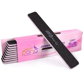 PANA- 10 limas de uñas profesionales de doble cara de tamaño gigante, color negro, grano 60/60, lima pulidora de uñas