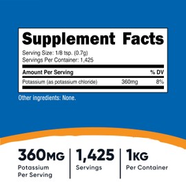 Nutricost Potassium Chloride Powder 1kg - Gluten Free, Non-GMO