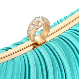 Fashion Women's Evening Bags, Artificial Silk Luxury Handbags with Chain Stylish Purses for Wedding Party, Tiffany Blue