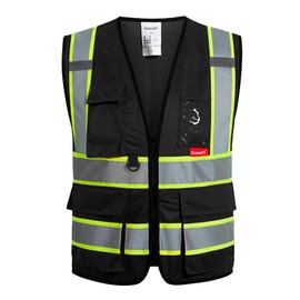 ProtectX 9 Pockets Safety Vest for Men Women High Visibility Reflective Vest for Construction Work Class 2 Black Large