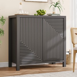 Jocoevol Buffet Cabinet with Storage, Fluted Sideboard Black Accent Cabinet with Doors, Kitchen Buffet Storage Boho Console for Living Room, Entryway, Hallway (Black, 2 Doors)