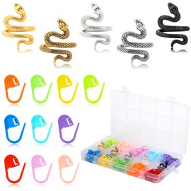 DTOFOOT 5PCS Snake Crochet Tension Rings and 150PCS Colorful Crochet Stitch Markers for Knitting with Storage Box Adjustable Snake Yarn Ring with Box