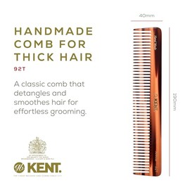 KENT Peine Desenredante De Dientes Anchos 92T Tortoise Para Hombres Y Mujeres, Peine Para Cabello Rizado Y Ondulado, Húmedo O Seco, Peine De Dientes A