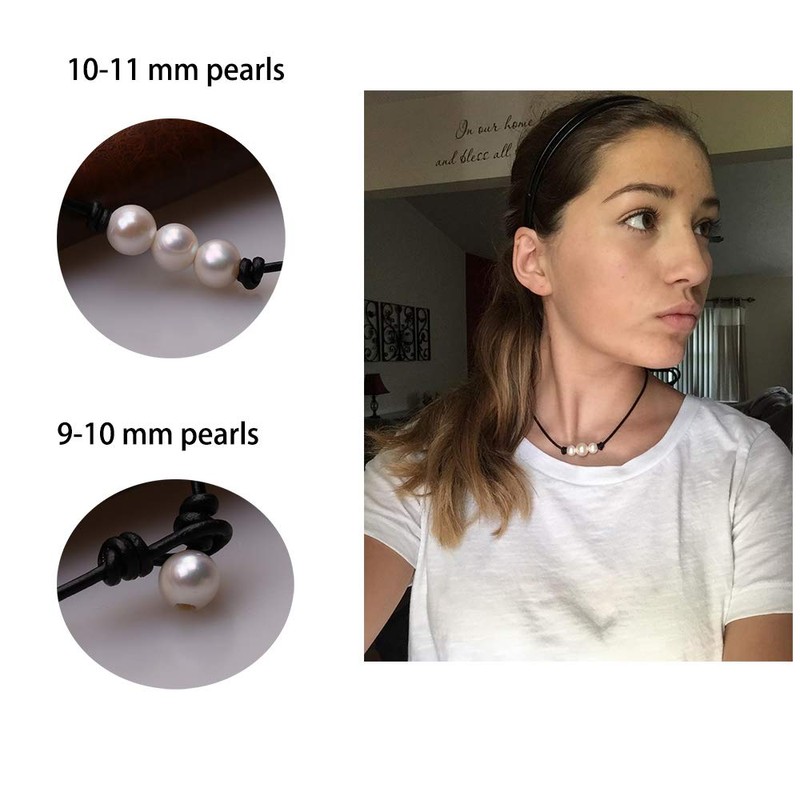 Women White 3 Cultured Freshwater Pearls Choker Necklace on Short