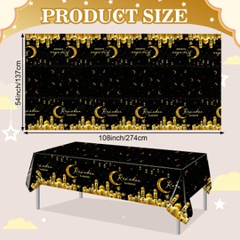 PHOGARY Ramadan Decorations 2 Pcs Ramadan Kareem Tablecloth, Ramadan Tablecloths Disposable Rectangle Plastic Eid Mubarak Table Covers for Eid Al-fitr Party Eid Decorations 54" X108", Black and White