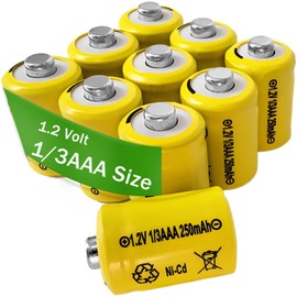 Zsolarigt 10 Packs Rechargeable Batteries 1/3AAA Size 250mAh 1.2V, NiCd 1/3 AAA Battery for Outdoor Solar Garden Art Light,Fairy Lights, Toy Cars(Shorter Than AAA Size Battery)