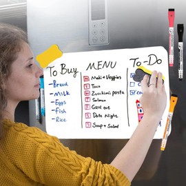 OQOQ Magnetic Whiteboard A5 & A4-2 Pcs Soft White Magnetic Dry Erase Board with 4 Dry Erase Markers, 1 Magnetic Eraser, Weekly Meal Planner to Do List Note Pad for Fridge Office Locker Accessories