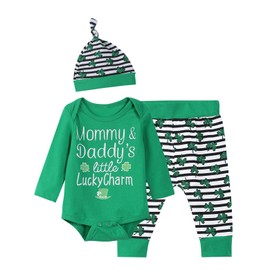 Paddy Field Baby Boys Girls Outfit Set St Patrick's Day Long Sleeve Clothes Bodysuit (Green, 3-6 Months)