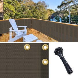 SunnyRoyal 3'x65' Balcony Privacy Fence Screen Apartment Railing Deck Cover, 3FT Outdoor Patio Screens with Zip Ties, HDPE Shade Cloth with Grommets, Mesh Fabric for Porch Backyard, Brown