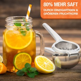 Lemon Squeezer Stainless Steel – XXL Hand Press for Lemons and Limes – Manual Juicer – Citrus Juicer Ergonomic Handle