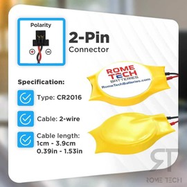 Rome Tech CR2016 CMOS Battery for HP ProBook 430 G6, HP Pavilion X2 11-h003sa, Lenovo ThinkBook 14-IIL, 15 G2 are, 15-IIL - BIOS RTC 3V CR 2016 CMOS Battery with 2 Pin 2 Wire Cable