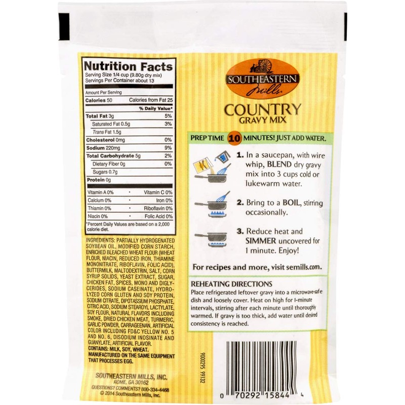 Southeastern Mills Country Gravy Mix 4.5 oz. Packets (3 Pack)