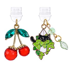 TAKEALOOKO Dust Plug Charm for Kindle - 2 Pack Type C/USB C Anti-Dust Plugs Compatible with Kindle, Cherry and Black Cat Pendants Charms Gift for E-Reader Lover Teachers Students, No Metal, goldstone