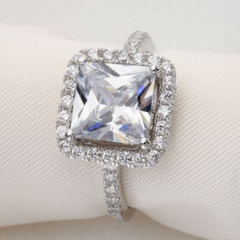 EVER FAITH® 925 Sterling Silver Princess Cut Classic CZ Engagement Ring - Size 59 (18.8) N06645-4, Silver Silver Zirconia, Cubic Zirconia