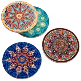 Coasters for Drinks Absorbent 4 Pack Ceramic Coasters Set,4" Stoneware Cup Mats with Cork Base Protection,Suitable for Kinds of Cups,Perfect Table Decor Housewarming Gifts.