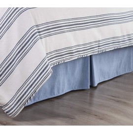 HiEnd Accents Chambray Twin Bed Skirt 16" Drop, Denim Blue Solid Color Linen Blend Bedding, Classic Chic Casual Dust Ruffle