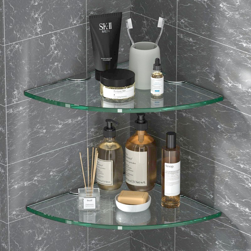 Corner Glass Shower Caddy 2 Pack 8MM-Thick Tempered Glass Shelf