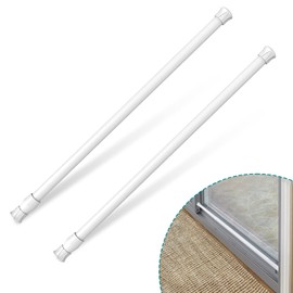 KUANVE 2 Pcs Window Security Bars Adjustable Spring Tension Rod Sliding Glass Door Stick for Door with Rubber Tips, 1.3 cm in Diameter, Extends from 15.8-27.6 Inch, White