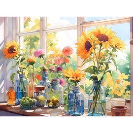 luckyarina Paint by Numbers Adult Sunflower Paint by Numbers Adult Landscape, DIY Hand Painted Oil Painting Kit for Home Decoration 30 x 40 cm