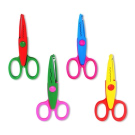 Jagowa 4 Pcs Kids Scissors Safe Colorful Creative Scissors Children Serrated Art Scissors for Scrapbooking DIY Projects Handicrafts