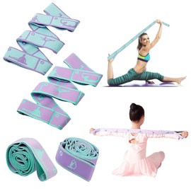 XoeLLe Yoga Stretching Strap, Stretch Band with 8 Loops, Yoga Strap Shoulder Saver for Beginners and Advanced, Yoga Block Set of 2 for Effective Stretching, Yoga Training, Dance, Gymnastics