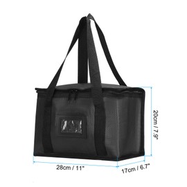 PATIKIL 11"x6.7"x7.9" Insulated Reusable Grocery Bags, 2 Pack Food Delivery Insulated Cooler Tote Bag with Zipper/Clear Card Slot Collapsible for Hot Cold Transport Shopping, Black