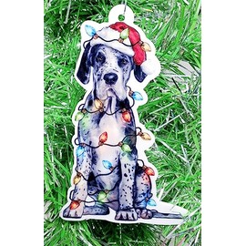 Great Dane Christmas Ornament in Santa Hat with Christmas Lights