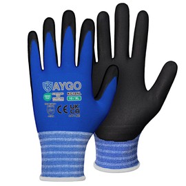 KAYGO KG18N Work Gloves for Men, 3 Pairs, Micro Foam Nitrile Coated, Breathable Nylon Protective Gloves, Non-Slip Grip, Lightweight, Oil Resistant, Ideal for Car Work, KG18N (Blue, XL, Size 10)