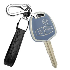 HIBEYO TPU Key Fob Cover for Mitsubishi Lancer EX Evolution Grandis Outlander Triton Pajero ASX Accessories with Keychains 3 Button Key Shell Cover Smart Key Protector-Gray