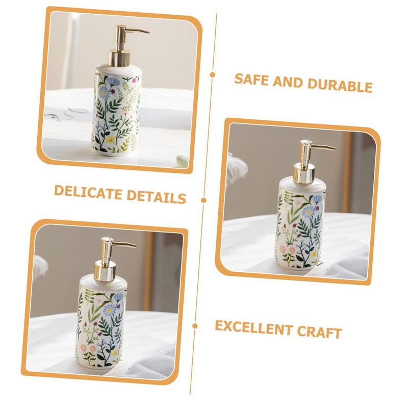 Sosoport Ceramic Flower Printing Lotion Dispenser Stylish Pump Bottle for