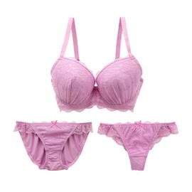 Mon cher pigeon* Bra and Shorts Set, T-Back, 3-Piece, Mon cher pigeon G H I 80 85 90, Liberta, Large, MP-mave pink