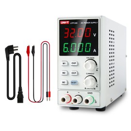 UNI-T DC Power Supply Variable Adjustable Bench Power Supply Switching Regulated 32V 6A OVP OCP OTP 4 Digits LED Display with Plug Adapter Power Cord Output Cables UTP1306