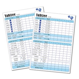 PartiKraft - 2 x Yahtzee Score Pads - 50 Tear Off Game Sheets per Pad - A5 Size - 6 Games on Each Sheet (2 x Notepads)