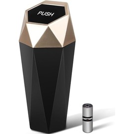 HOTOR Car Trash Can with Lid - 1 Pack, Car Accessories for Interior, Leakproof Vehicle Garbage Can with 15 Attached Trash Bags, Multipurpose Organizers and Storage for Home, Office, Golden